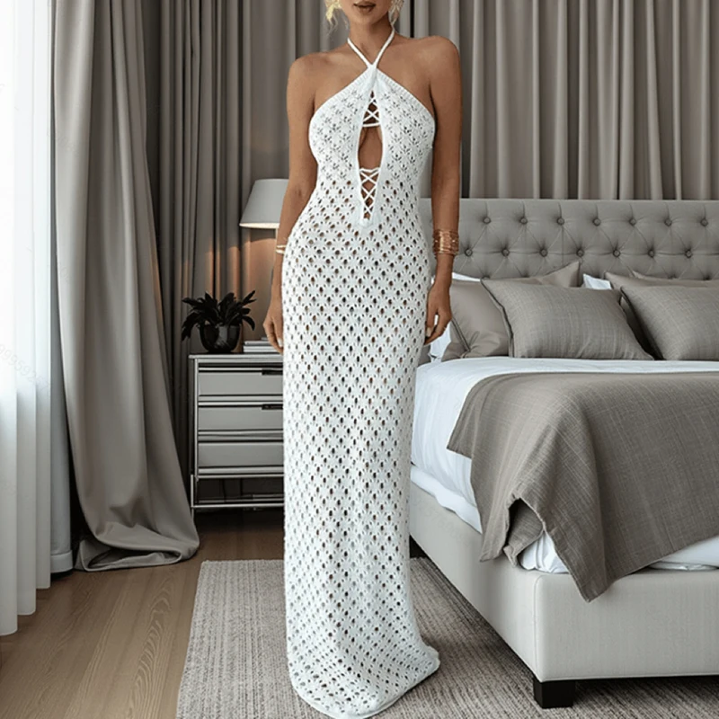 

Новая мода, летняя пляжная одежда для отдыха, вязаное ажурное платье без рукавов, сексуальное облегающее бикини, накидка