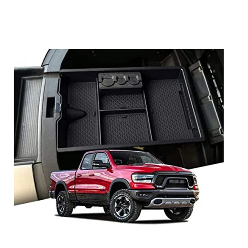 

For Dodge Ram 1500 2009-2018 Car Center Armrest Storage Box Console Organizer Case Flocking Organizer Containers Accessories