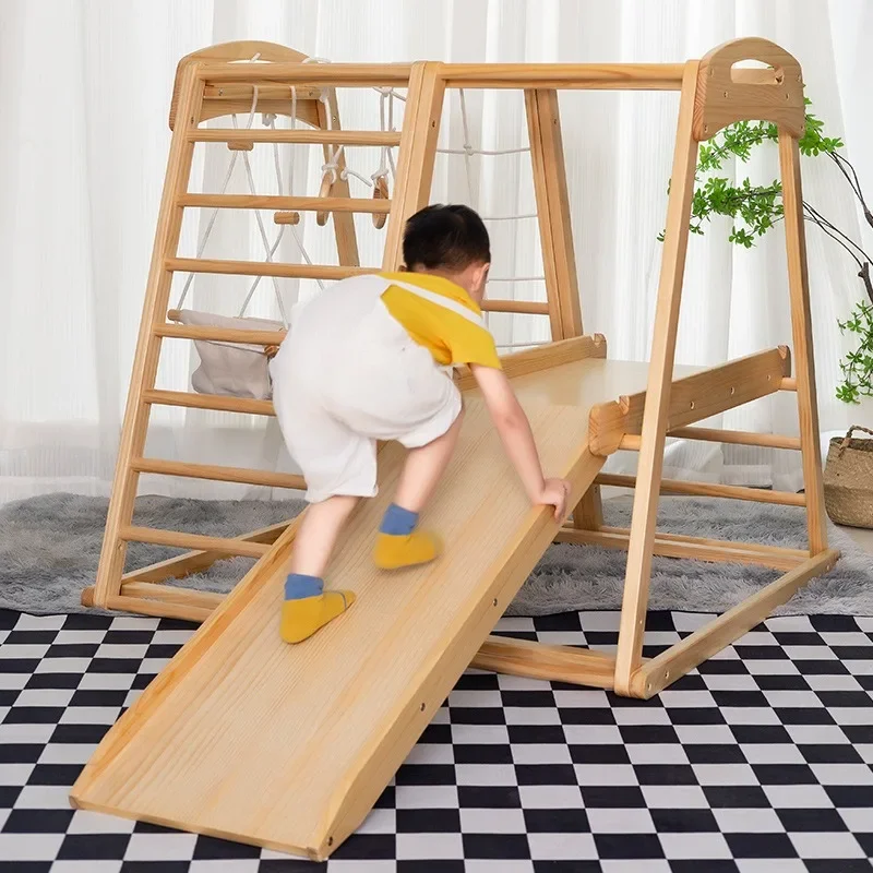 Children's wooden climbing frame indoor baby swing slide small ladder