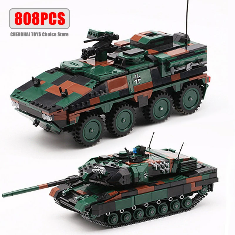 Military ww2 Cannon Assault Armored Vehicle Battle Tank Car Truck Army Weapon Building Blocks Sets Model Boys Toys for Kids Gift