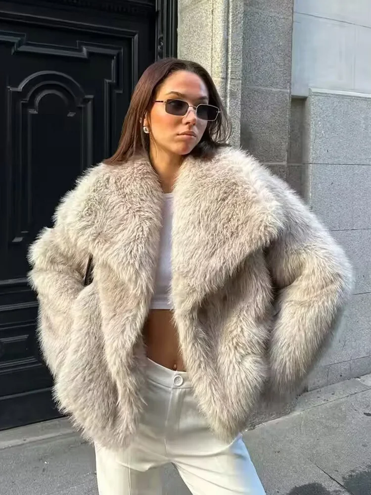 

HH зимнее модное женское теплое плюшевое пальто, женское повседневное толстое пальто с отложным воротником, женское винтажное короткое пальто с длинными рукавами