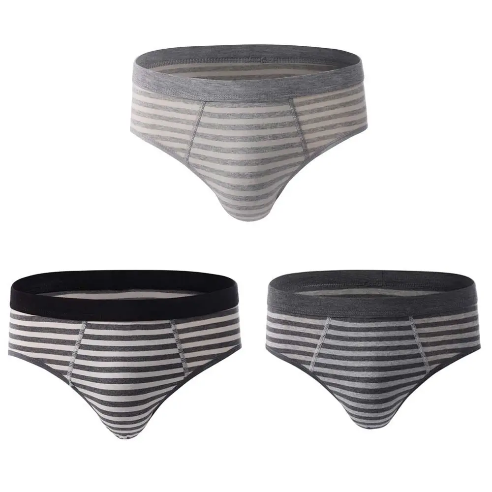 Soft Breathable Mid Waist Abdominal Cotton Large Size Men Intimates Solid Color Briefs Men's Panties Stripe Panties