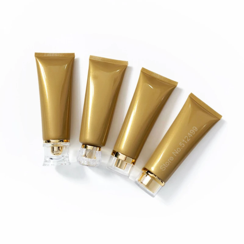 

100g Pearl Gold Face Cosmetic Hose Dispenser Empty Bottle Squeeze Bottle with Plastic Acrylic Screw Cap Refilled Soft Tube