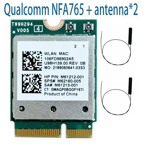 QCNFA765 M2 키 E Wi-Fi 6 BT 5.2 M. 모듈 NGFF Wi-Fi NFA765A 802.11ac/Ax 2.4G/5G/6G 2400Mbps NFA765 WiFi6 M62160-005 Best5