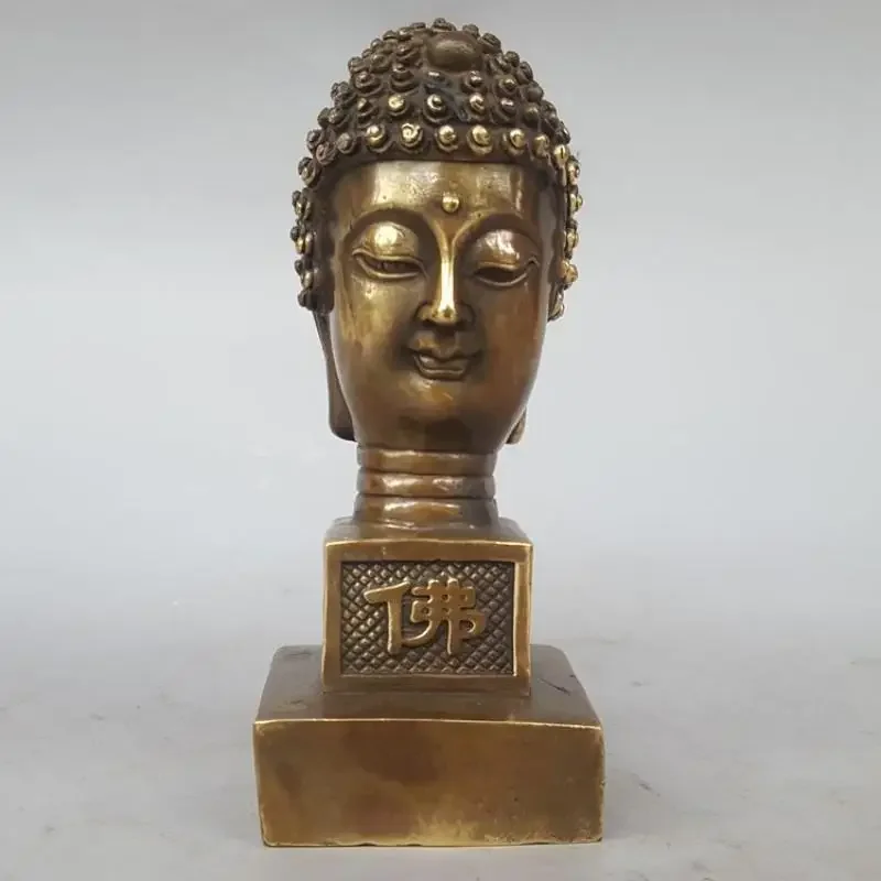 

Chinese Old Buddhism Temple Bronze Shakyamuni Sakyamuni Buddha Head Bust Statue