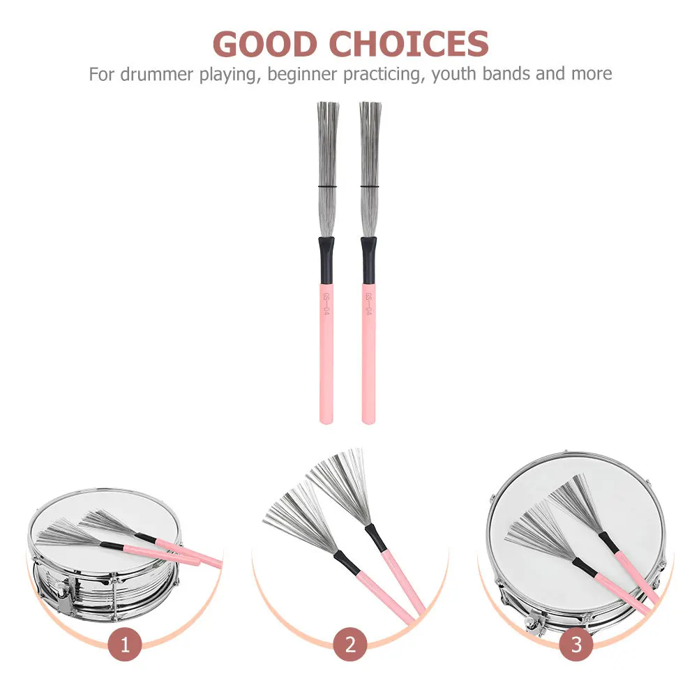 

2Pcs Steel Wire Drum Brush Wooden Handle Professional Jazz Drum Stick Percussion Brush Set Percussion for Drums