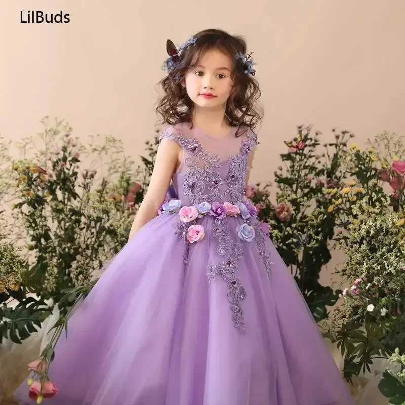 2024 Kids Lavender Performance Outfits Children Party Dress Costume Girls Princess Elegant Ponkata Piano Purple Birthday Clothes