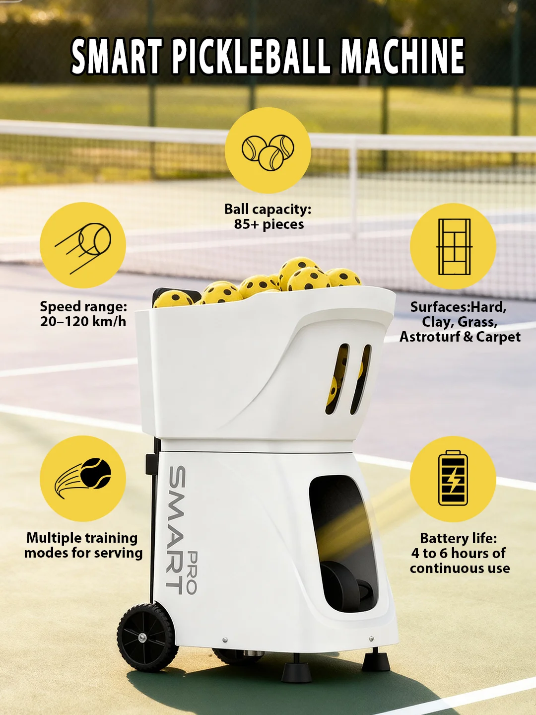 Portable Pickleball Ball Machine APP Remote Control Professional Smart Ball Feeder For Coach Pickleball Launcher Robot For Court