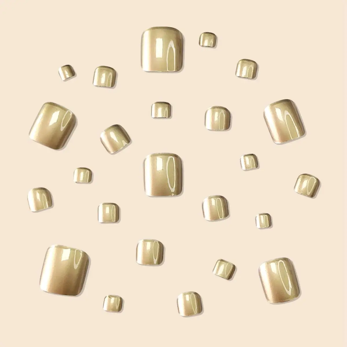 24Pcs/Set Women Girls Short Square French Gold Mirror Senior Beautiful Full Coverage Wearable Toenail Patche Press on Nail Art