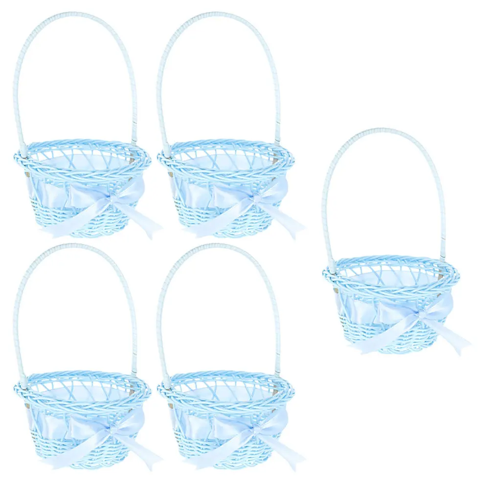 

5 Pcs Woven Basket Wedding Baskets for Favors Small Hand Flower Willow Blue Handwoven