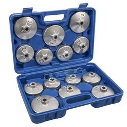 15pcs Oil Filter Wrench Set Aluminum Alloy Cup Type Kit Drive Cap Removal Tool Set