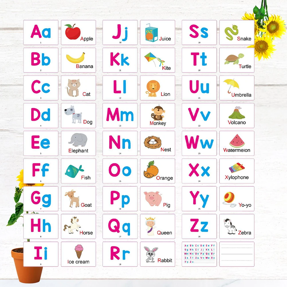 27 pezzi di carte alfabetiche educative precoci per bambini, parole inglesi, apprendimento della cognizione, carte da gioco di memoria, robuste su entrambi i lati