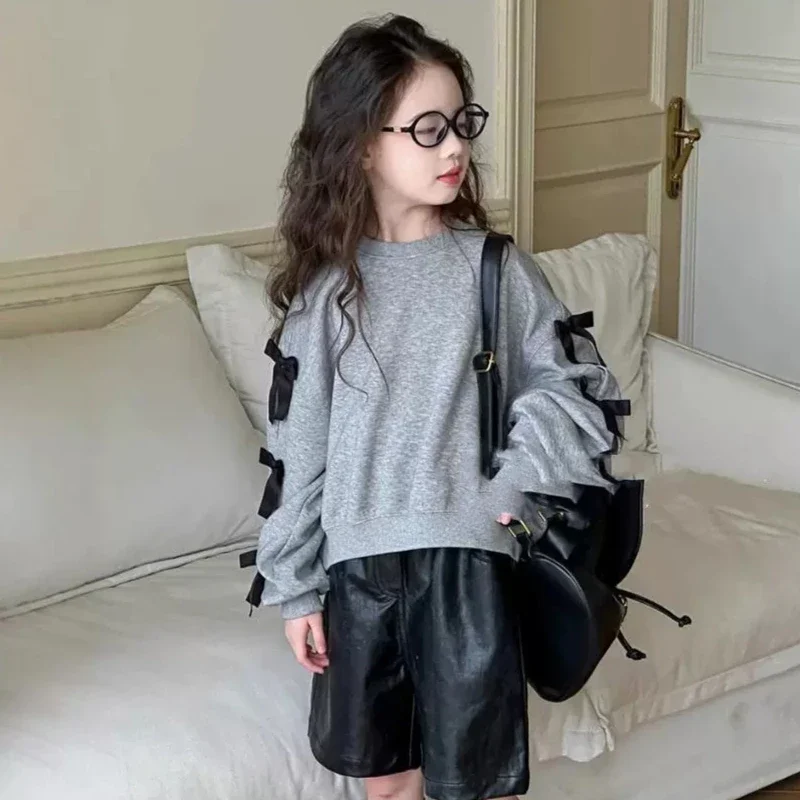 

Children's Sweatshirts Girls Hoodie Bow Long Sleeve Top Sweatshirt Kids Clothes for Girls Autumn Spring Kids Clothes Girls