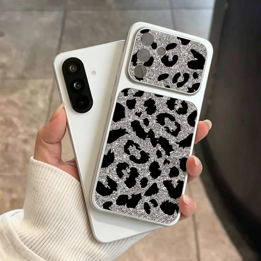 Glitter Leopard Print Phone Case For Samsung S26 Ultra S25 A36 A37 A27 A56 A17 A26 A57 A16 A07 With Lanyard Soft Silicone Cover