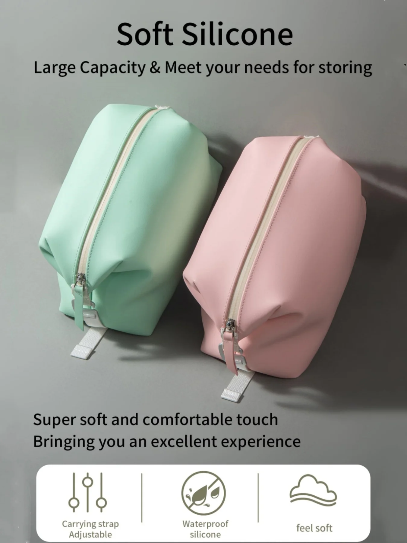 A Fashionable and Simple Pure Color High-Quality Silicone Material Women's Travel Toiletry Bag with Metal Hook, Light and Easy to Carry, Delicate and Anti-Wrinkle, Multifunctional Bath Bag, Suitable for Travel and Business Trips, Students Living on Campus, Valentine's Day Souvenirs for Girlfriends, Friends, and Elders' Essentials, Women's Cosmetic Bags, Fashionable Bathroom Organizers, Can Be Used as Storage and Organization, Toiletries, Toiletries, Daily Necessities