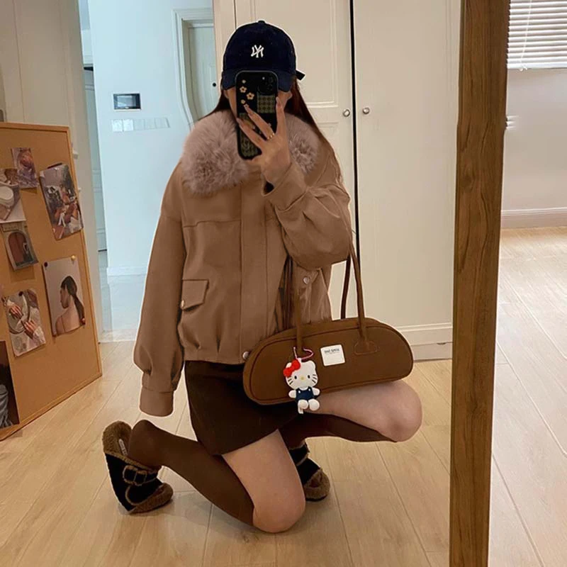 Kurtka damska Thiened Fce Jaet, zimowa, nowa, w stylu koreańskim, ciepła, z włókna poliestrowego, długa, o regularnej długości, model D4389