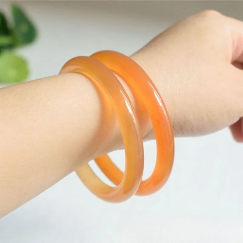 

Sunset afterglow orange smudged agate bracelet round bar beauty bracelet niche simple temperament bracelet