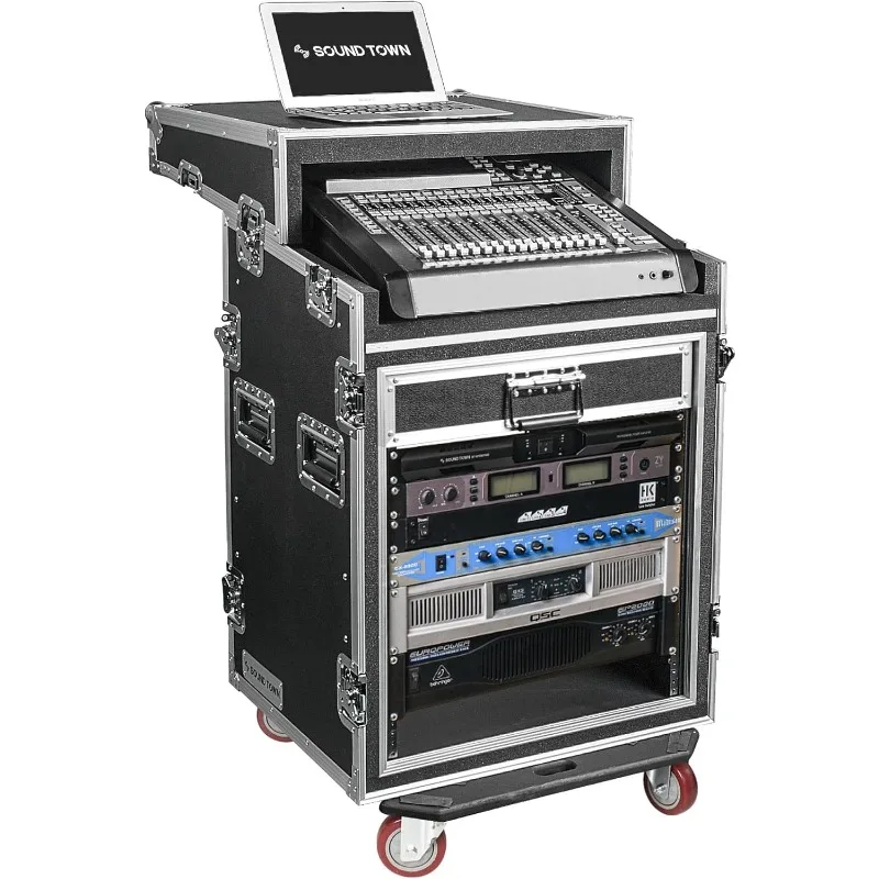 

So nd Town Shock Mount 12U ATA Rack Case with 20” Rackable Depth, 11U Slant Mixer Top and Casters, 12-Space Size - Pro Tour Grad