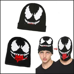 Moda filme venoms inverno quente chapéu elástico gorro de algodão máscara preta beanies cosplay traje