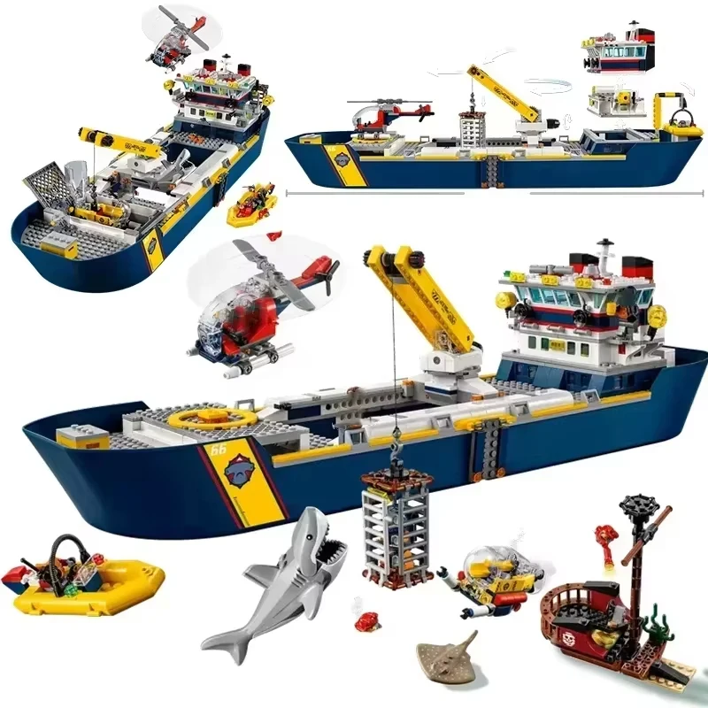 MOC Deep Sea Exploration Research Ship, Adventure Ship, Building Block Model Toy, Ocean Ship Model Building Block Birthday Gift