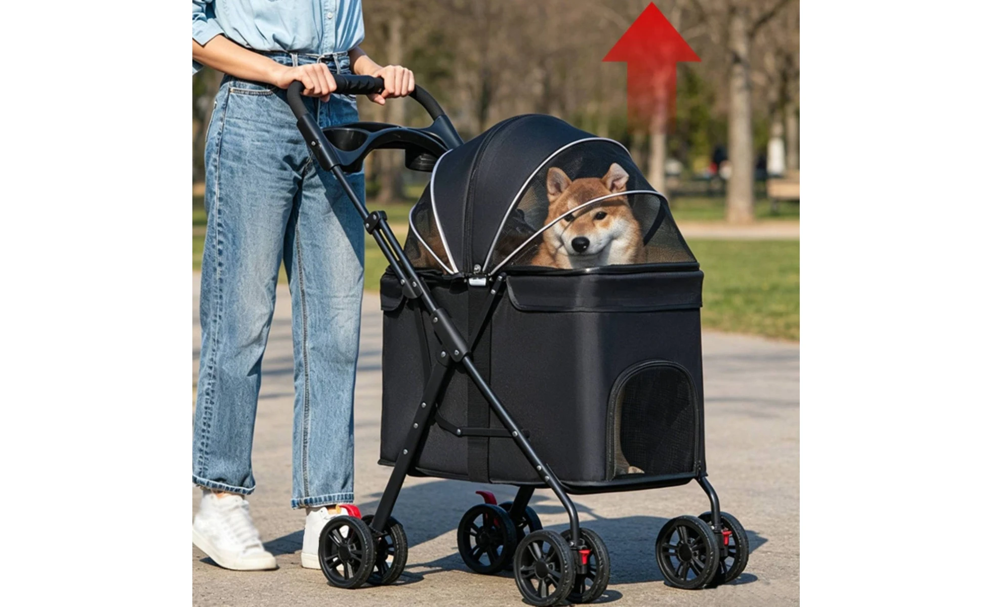 Foldable Pet Stroller Carrier Wheeled Mesh Pet Stroller