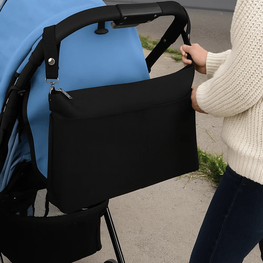 

Portable Baby Stroller Storage Bag Large-capacity Black Baby Pram Hanging Bag Multifunction Waterproof Mommy Shoulder Bag