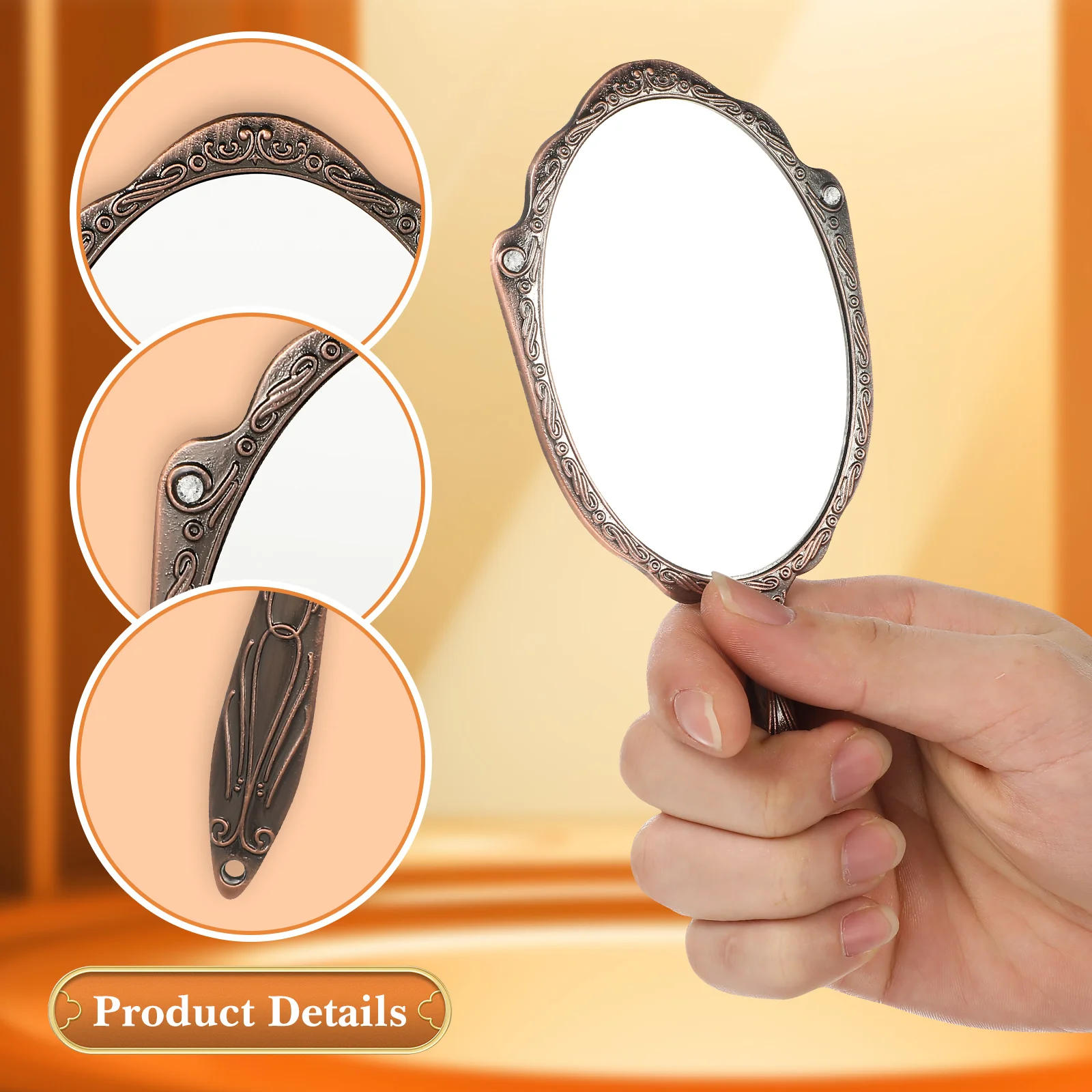 Espelho de mão de maquiagem portátil espelho de mão vintage para mulheres pequenos espelhos de mão decorativos compactos com alça