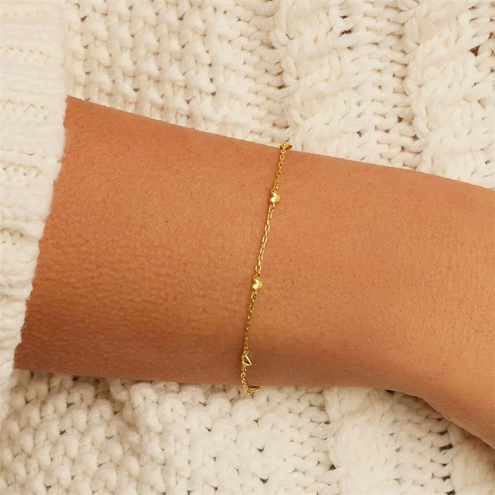CANNER New S925 Sterling Silver Mini Gold Love Heart Charm Bransoletka Łańcuch Dla Kobiet Luksusowa Biżuteria Prezenty Pulsera Bangles браслет — zdjęcie 3