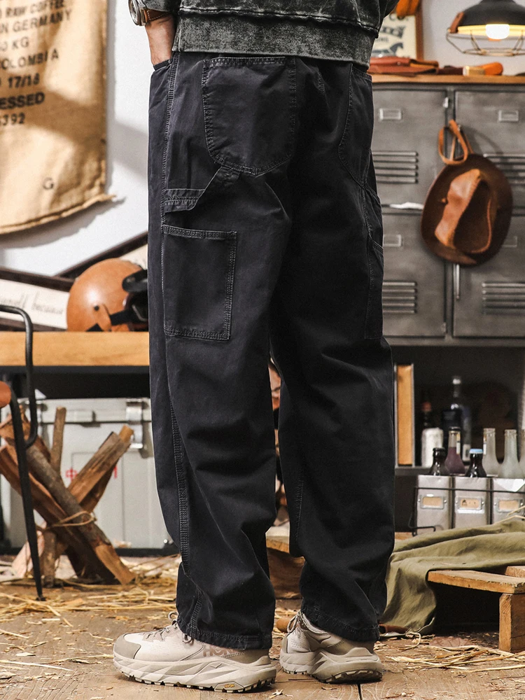 

American Retro Double Rail Slant Pattern Heavy Du Logging Pants Men's Autumn Straight Loose Wide Leg Casual Pants