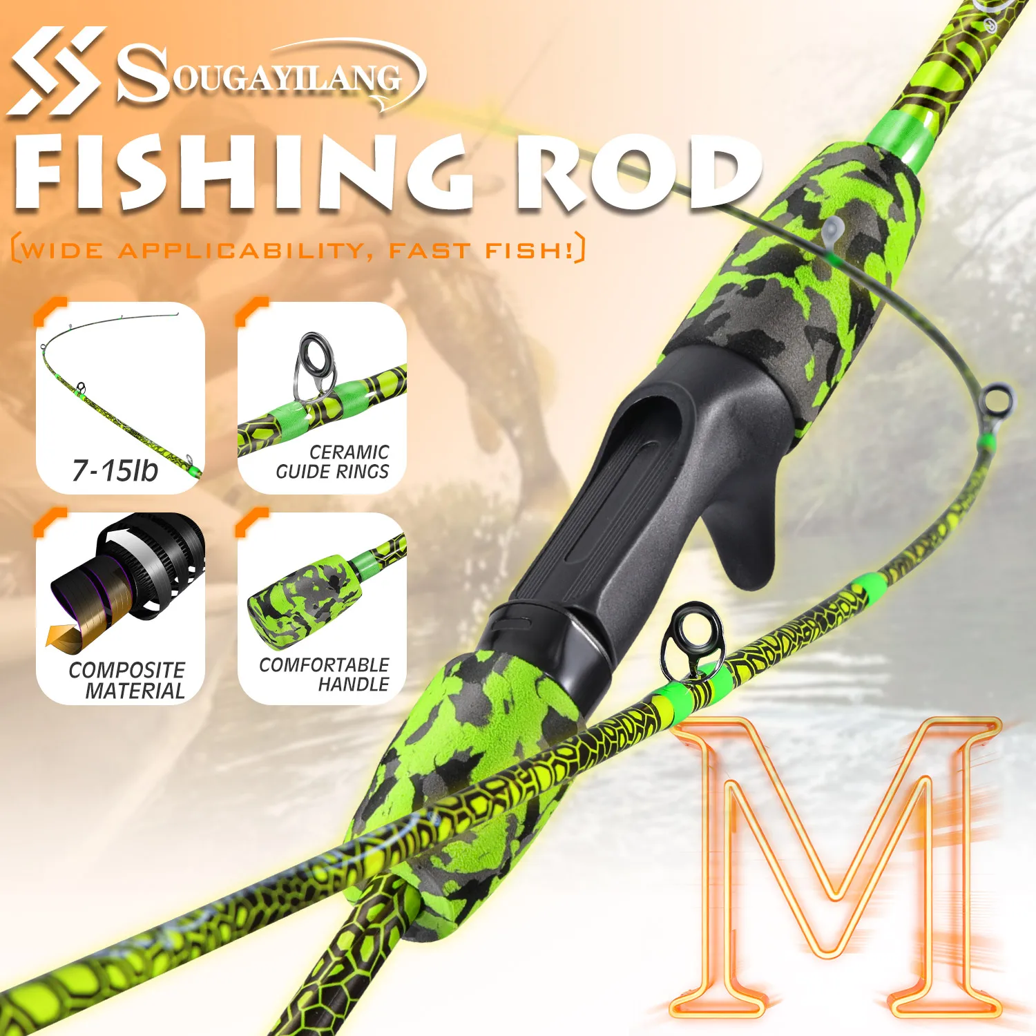 

Удочка Sougayilang, 2 секции, карбон, 1.68/1.8м, ультралегкая, для кастинга, для пресноводной рыбалки, Pesca
