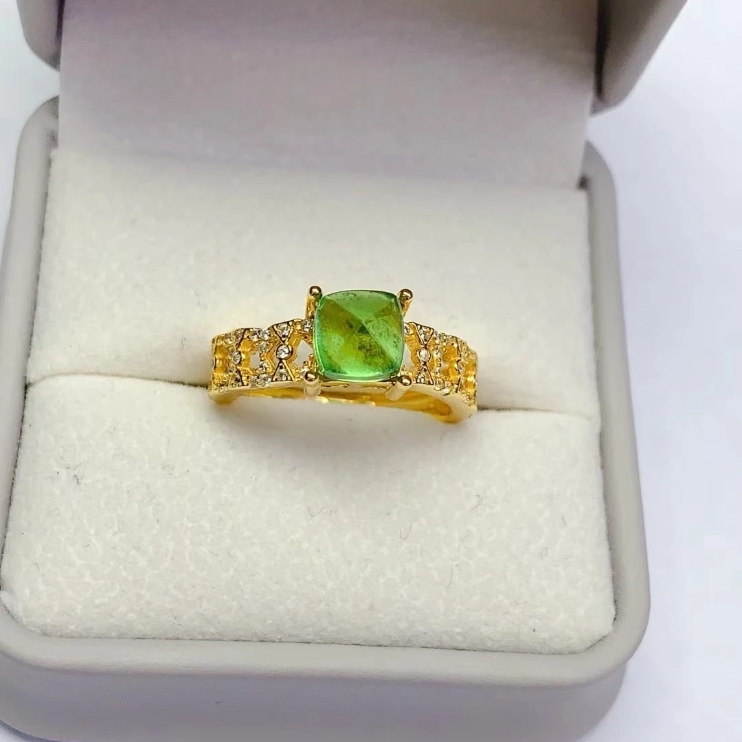 KJJEAXCMY High quality Simple Natural Tsavorite Ring S925  Silver Inlaid Elegant Simple Palace High-End Design Women's Jewelry