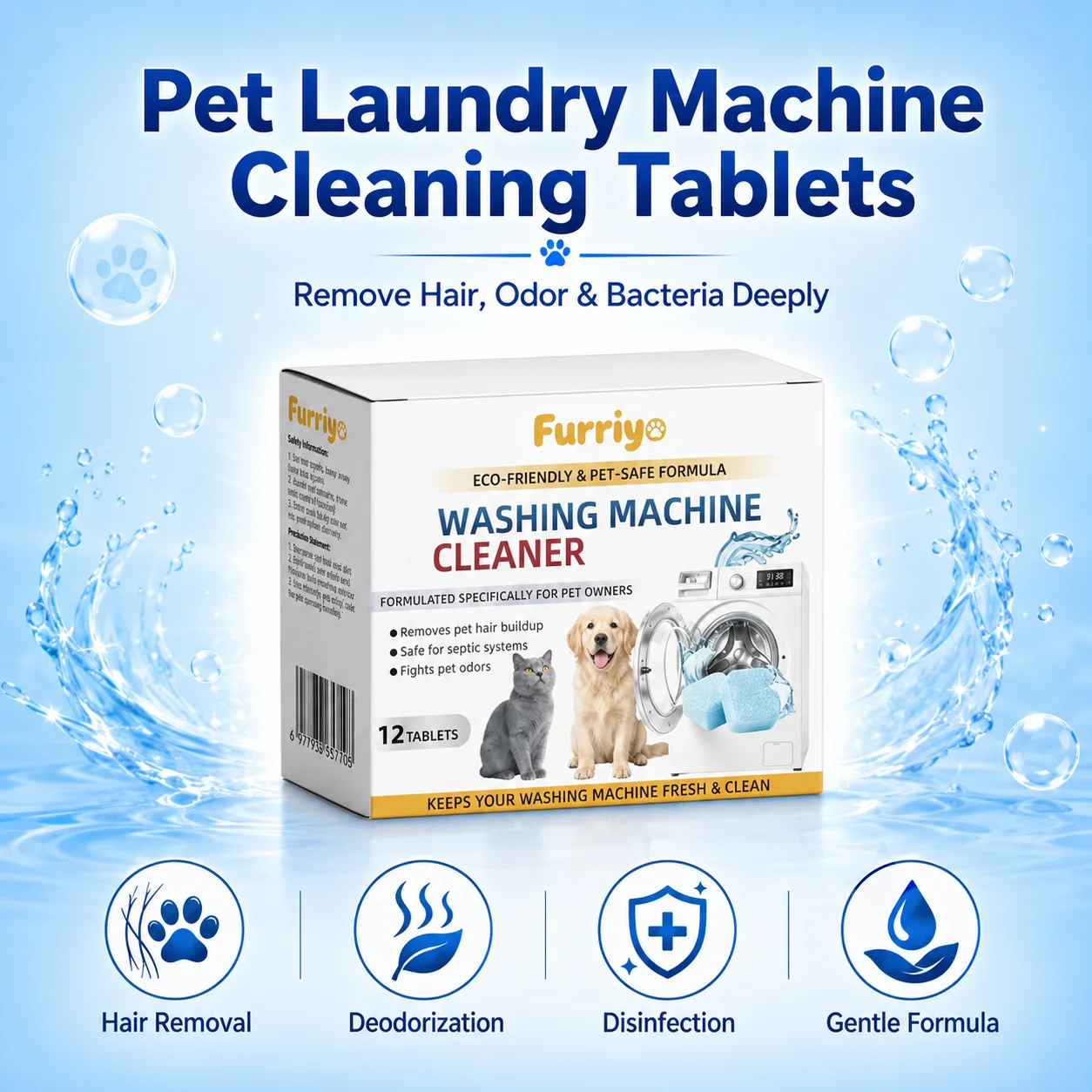 Pet Washing Machine Cleaning Effervescent Tablets Remove Pet Hair Odor Bacteria Limescale Deep Cleaner Safe Formula Universal