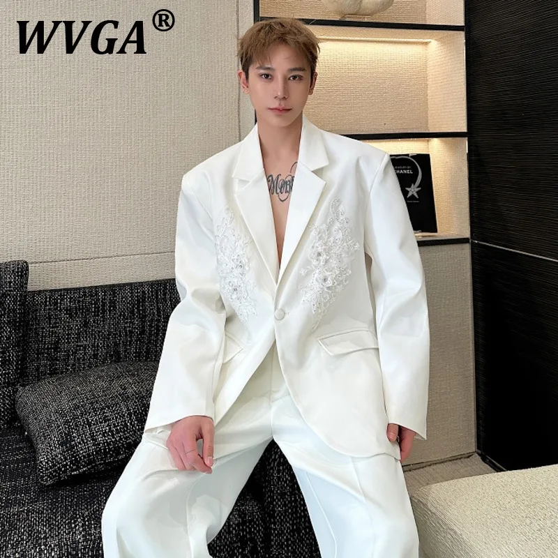 

WVGA весна осень новый мужской Tide Techwear бисер вышитый нишевый дизайн пиджак однотонный свободный шикарный повседневный костюм-пальто Ins W7498