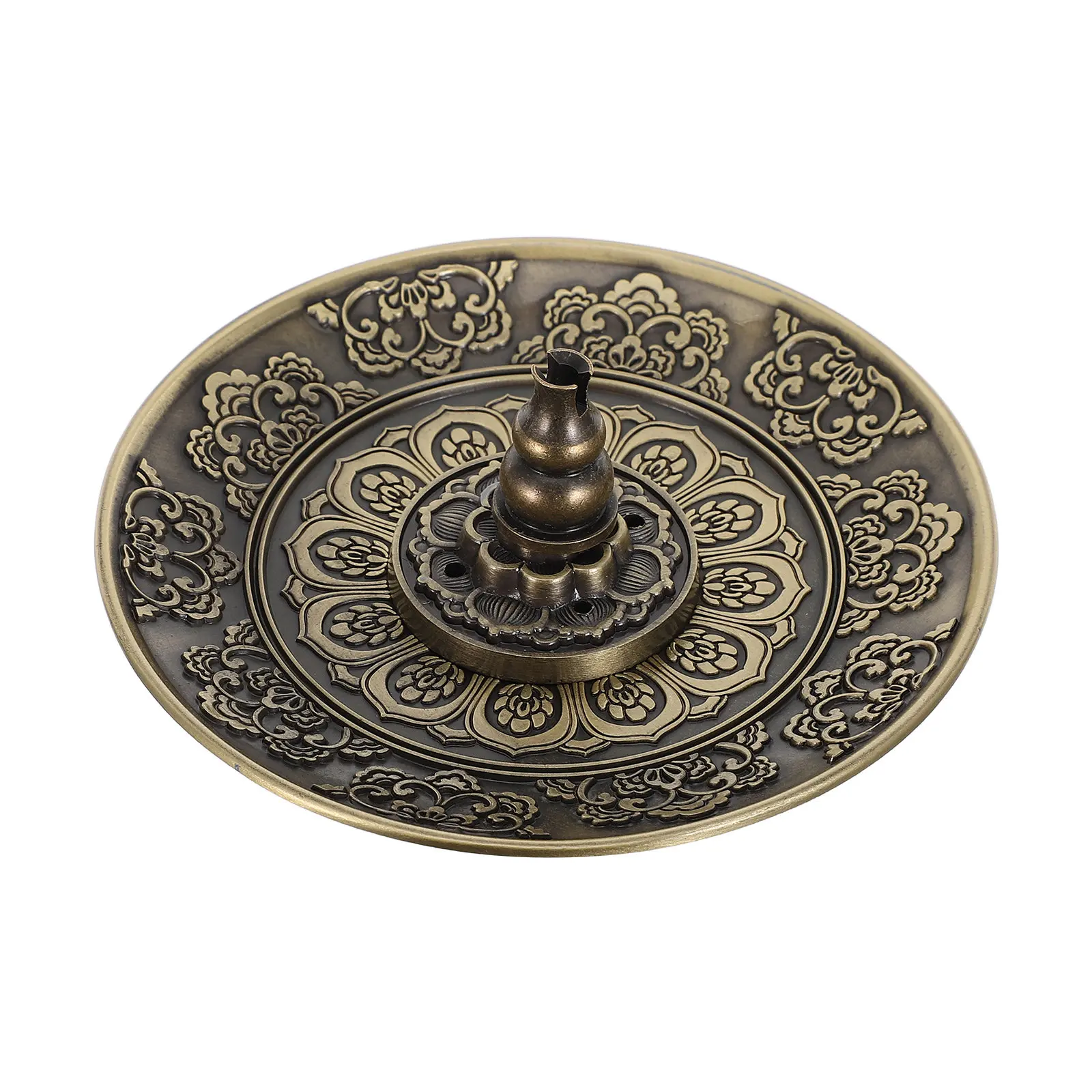 1Set 3 in 1 Metal Incense Burner Lotus Gourd Shape Zinc Alloy Coil Stick Cone Ash Catcher Jewelry Dish Meditation Offering Tray