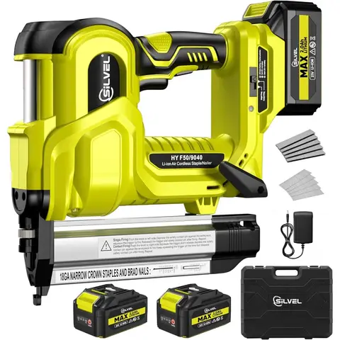 Akumulatorowa gwoździarka do gwoździ typu brad 2w1, 21V, z 2 akumulatorami 2.0Ah, 1000 sztuk gwoździ, zszywki 18GA, regulowana głębokość wbijania.