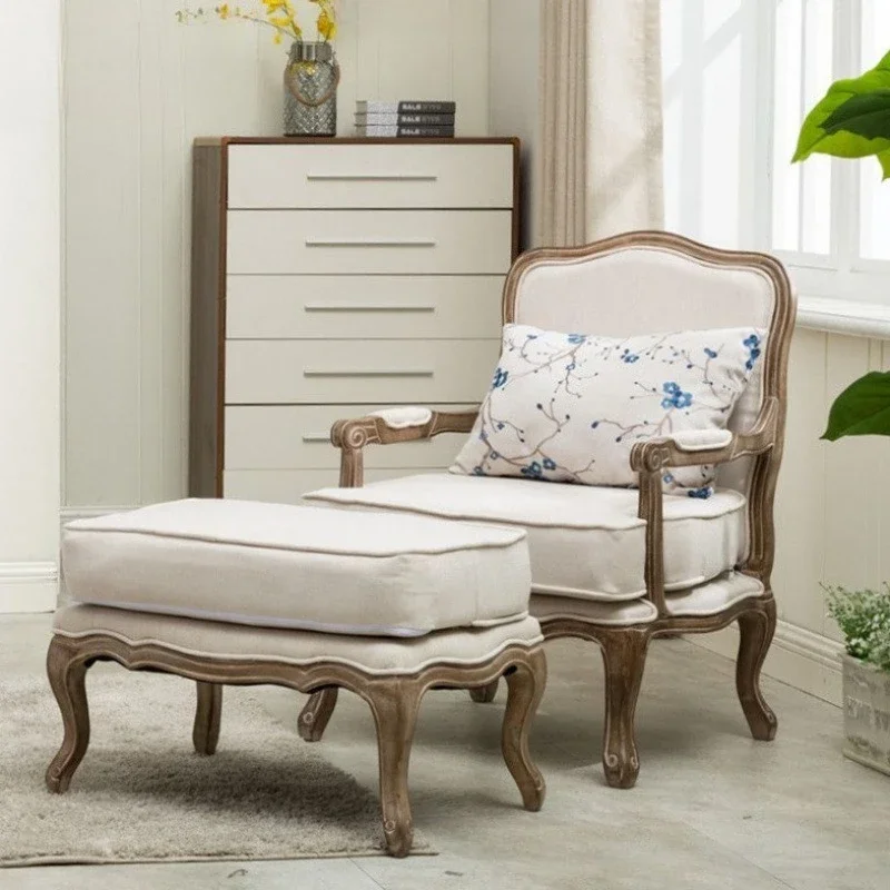 Kursi santai sofa Prancis bergaya Nordik untuk apartemen kecil, kursi sandaran tinggi berbahan kain, bangku mewah ringan bergaya Amerika klasik