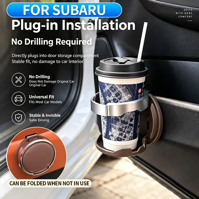 Foldable Clip-On Car Door Cup Holder Storage Rack for Subaru Outback Crosstrek Forester WRX BRZ Impreza Legacy Ascent Solterra