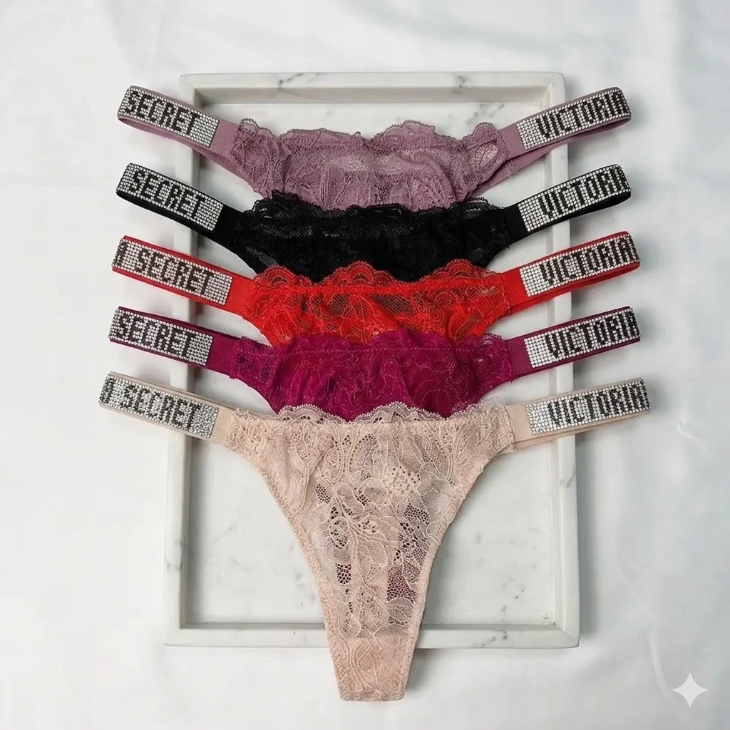 

Комплект из 3 женских трусиков Victoria's Secret: классические полосатые универсальные сексуальные трусики-стринги с V-образной цепочкой, моделирующие фигуру, мягкие, эластичные, кружевные