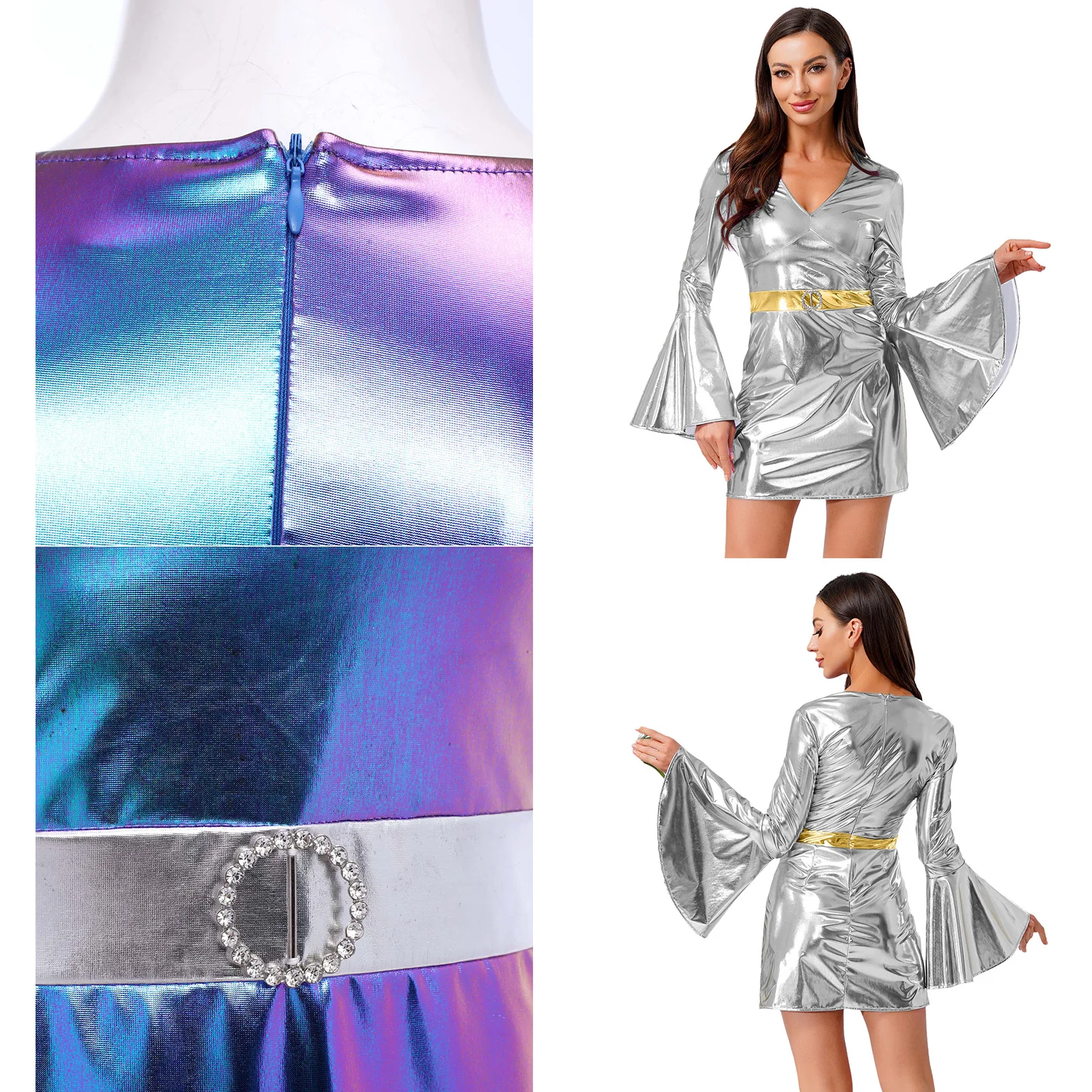 

Women Retro Party Bodycon Dress Flared Sleeve Fashion Hip Hugging Mini Pencil Dress for Club Party Disco Dance Night Outing Wear