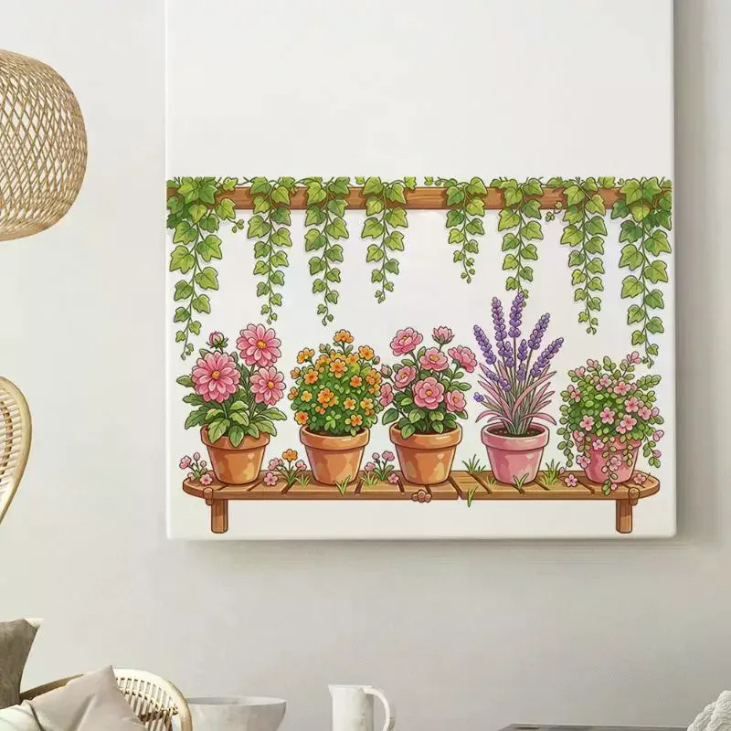 Green Plant Stand Potted Flower Wall Decal With Self Adhesive Vivid Color For Bedroom Living Room Home Decor Supply For Home Us