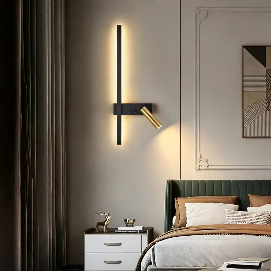 Minimalist Rotatable Wall Lamp Eye-Care Bedside Reading Light for Bedroom Living Room Sofa with Independent Switch Wall-Mounted