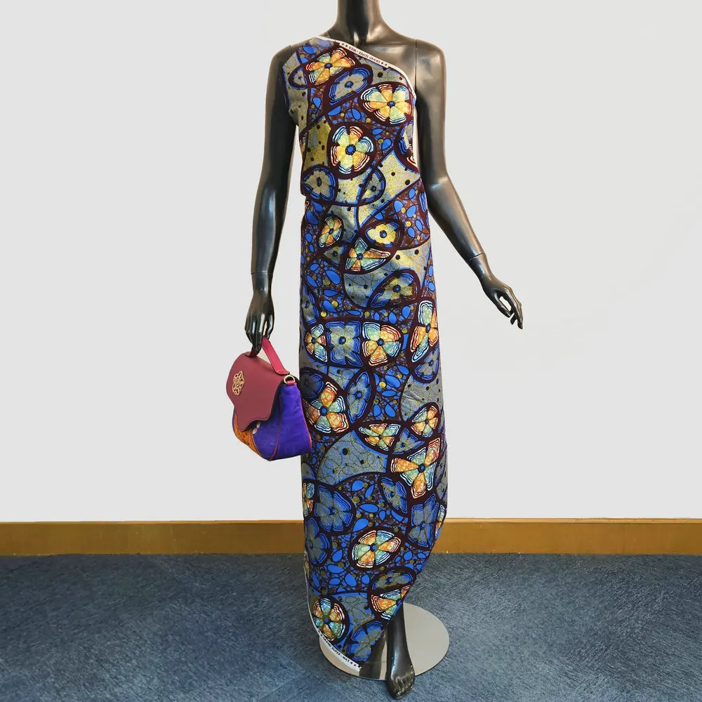 African cotton wax prints fabric, grand super Hollandais wax fabric, golden wax glitter, 6 yards per piece view 4