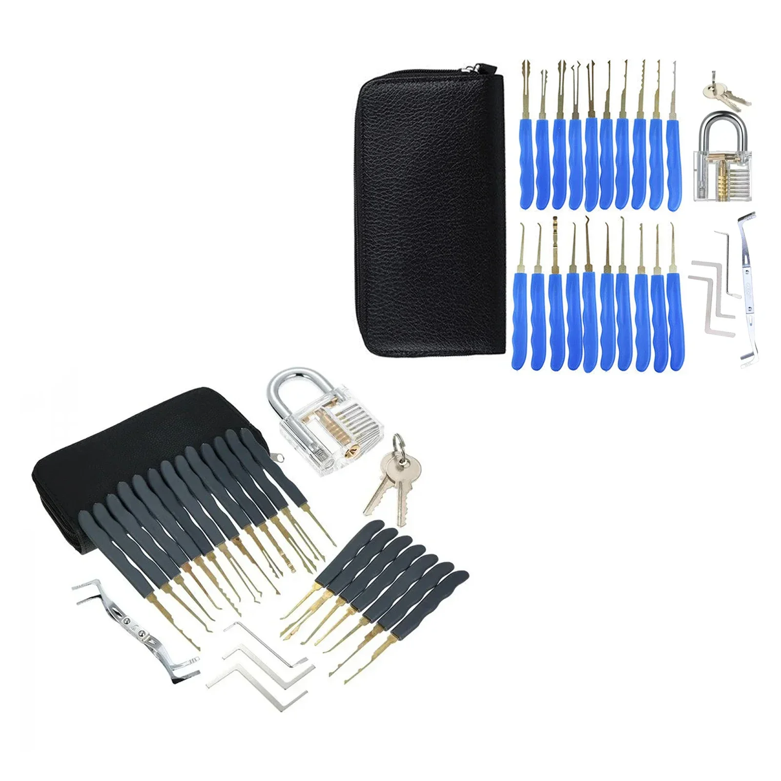 24pcs Grey/blue Handle Locksmith Tool Kit with Transparent Lock Sets for Beginner Practice Locksmith Training Remove Pick Tool