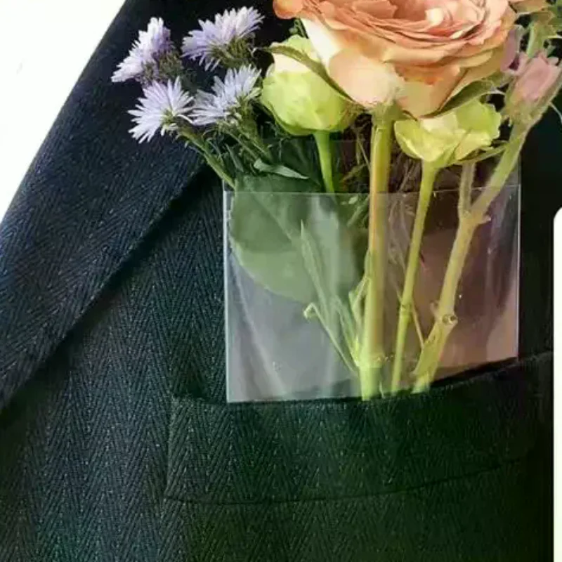 

10pcs Pocket Boutonniere Holder Plastic Sleeves For Groom Groomsmen Pocket Square Holders Fits Suit Chest Pocket