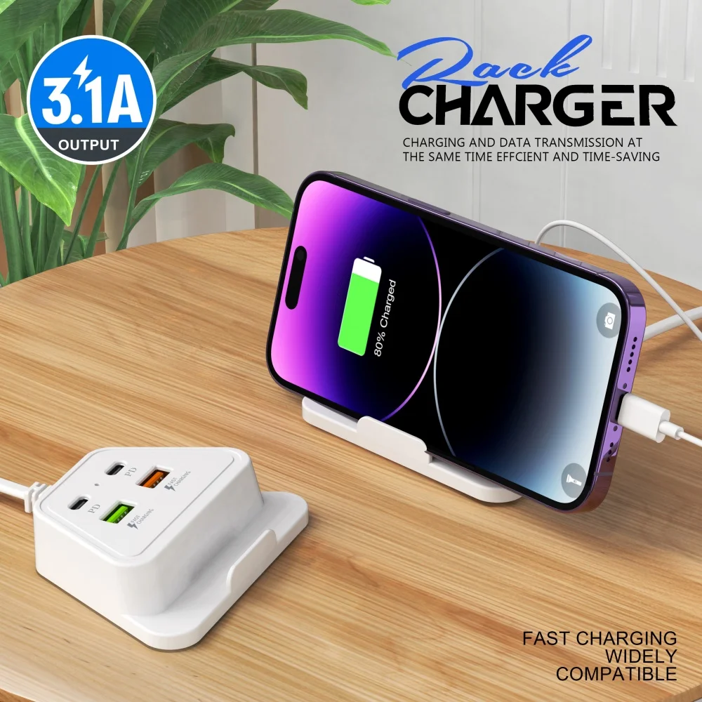 

Многофункциональный настольный держатель USB-удлинителя 3,1 А, 4 порта USB Type C, разъем для быстрой зарядки для телефона, планшета, ноутбука, вилка стандарта ЕС/США/Великобритании