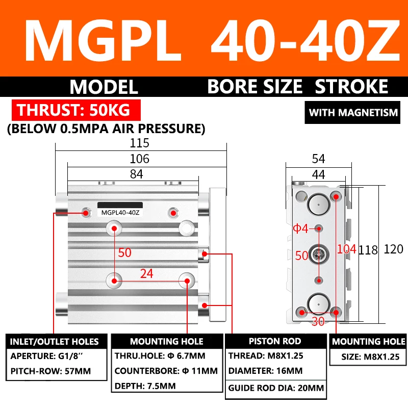 

ABILKEEN MGPL Series Pneumatic Compact Guide Cylinder MGPL40-40Z 40MM Bore X 40MM Stroke Thin Three Axis Three Rod Air Cylinder