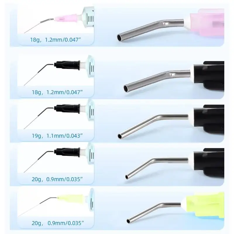 100 Stück gebogene elektronische Dosiernadeln, gebogene Dental-Dosierspitzen, Einweg-Composite-Applikator – Detail 12