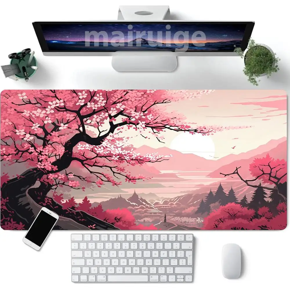 

Коврик для мыши Pink Cherry Blossom Tree, большой коврик для компьютерной офисной игровой настольный коврик XXL, резиновый противоскользящий коврик с прошитыми краями, коврики для клавиатуры ПК, настольные коврики