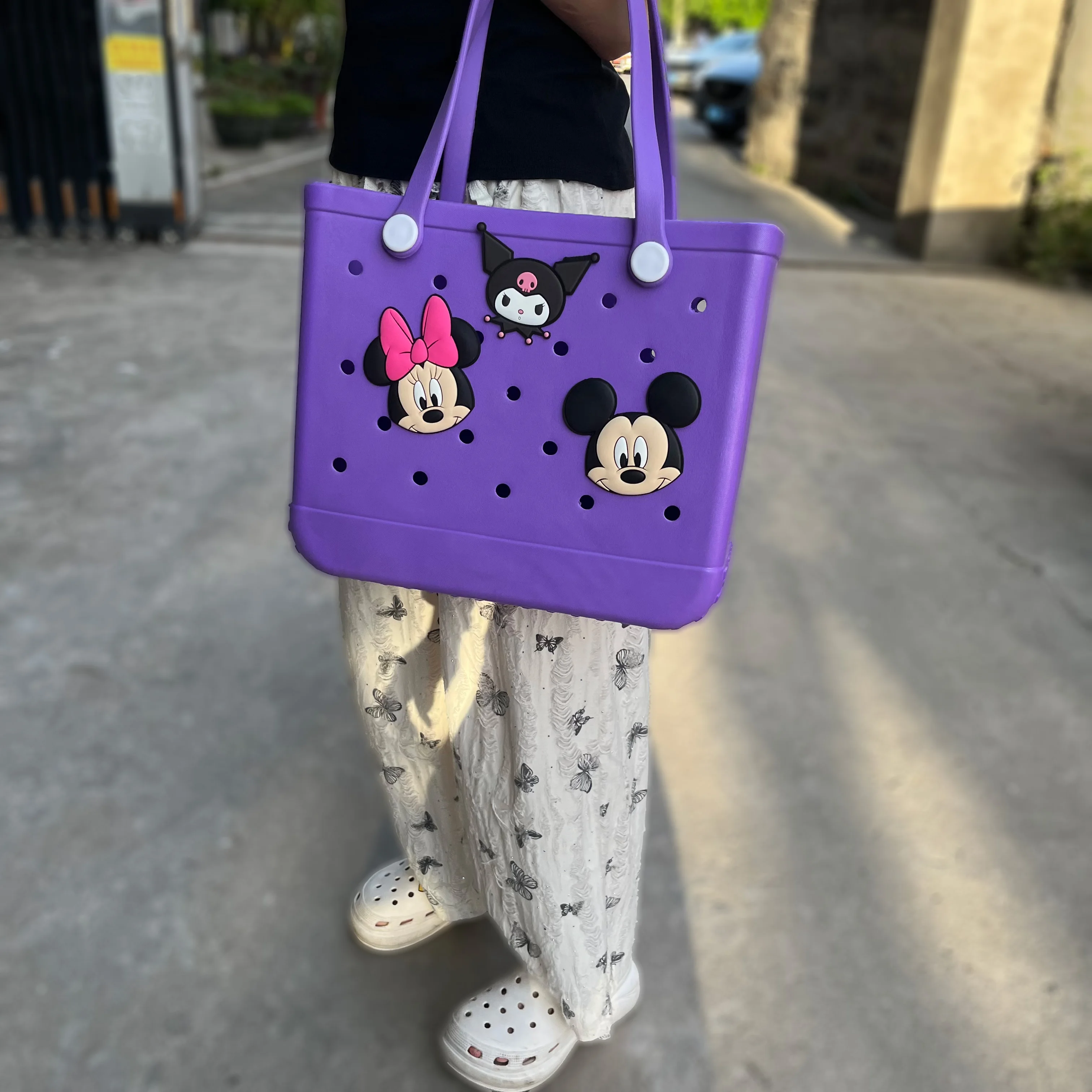 MINISO Large 3pcs Mickey Minnie Charm Jewelry Bogg Bag Accessories Handbag Decoration Buckle Accessories