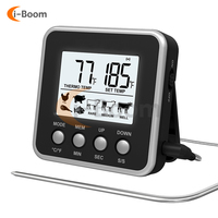 Large LCD Digital Cooking Food Meat Smoker Oven Kitchen BBQ Grill Thermometer Clock Timer with Stainless Steel Probe